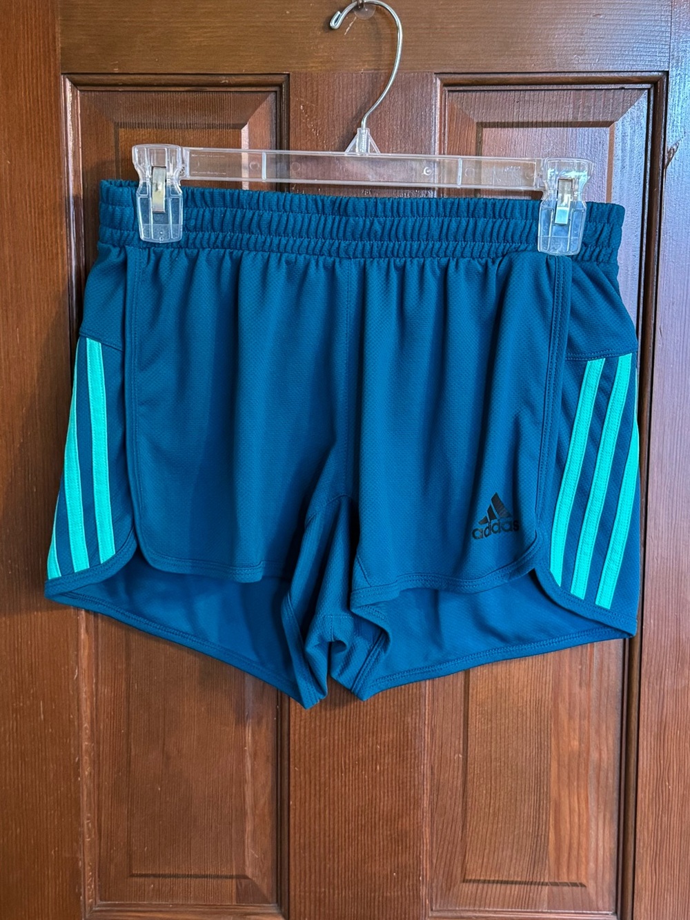 adidas Climalite Dark Teal Athletic Shorts with Mint Side Stripes